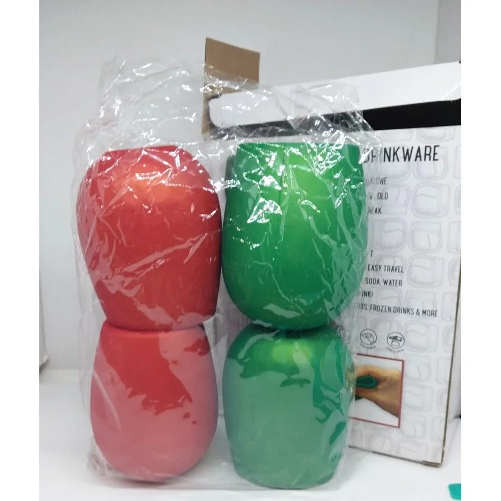 Shark Skinzz Silicone Wine Glasses 4-Pack 12oz New Green & Red